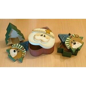 Set of 3 Holiday Santa & bear Christmas Decoration Boxes